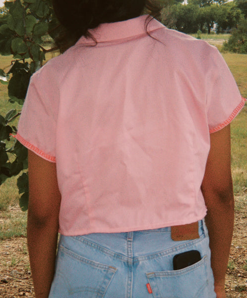 cropped pink button up