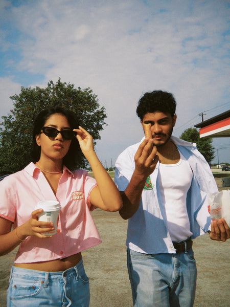 cropped pink button up